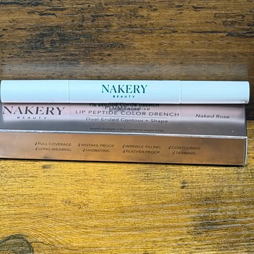 Nakery Beauty Duo: Plumping Lip Treatment + Peptide Liner/Lipstick Combo, NEW